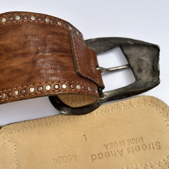 Vintage Streets Ahead Leather Hand-Crafted Studded Belt Large Western Boho main image 8